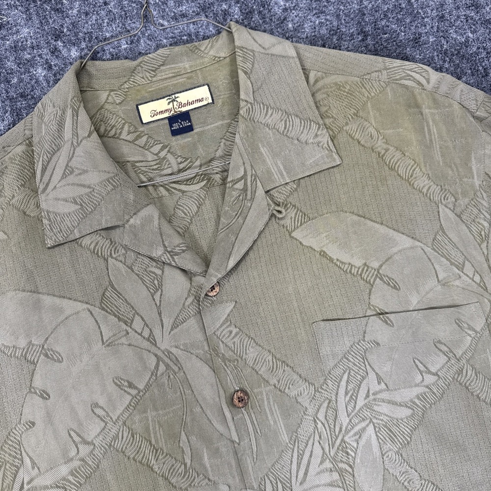Tommy Bahama Relax Mens Shirt Hawaiaan Green Short‎ sleeves Silk Palms Large
